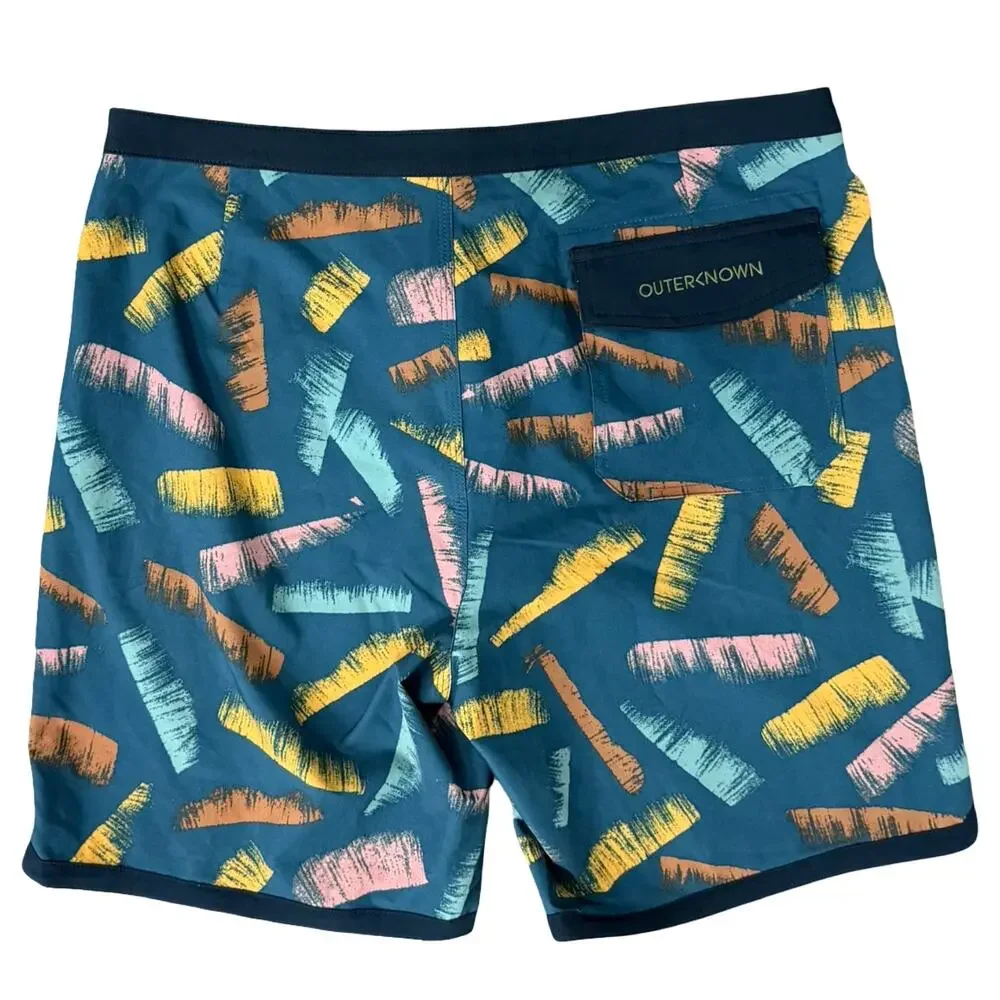 Outerknown Blue Pink Yellow Orange Brush Strokes Men's Swim Shorts Trunks sz 34